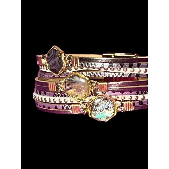 Boho Multi-Layer Leather Bracelet with Natural Stones & Gold Accents - Picture 6 of 13